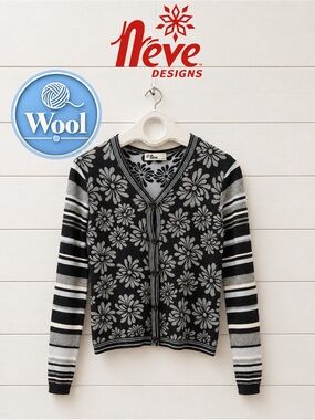 NEVE DESIGNS – Wool Floral & Striped Cardigan (S/M)